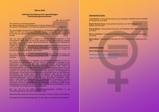 Gleichstellungsausschuss Jetzt Akf Unterstutzt Initiative Von Kolner Ratsfrauen Akf Koln Arbeitskreis Kolner Frauenvereinigungen